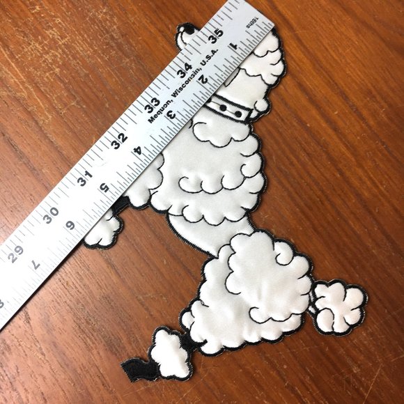 50’s Poodle White Satin 6"  Applique Facing Left Vintage  NOS - Picture 2 of 7
